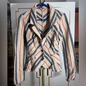 NWOT Free People Rumble Striped Linen Blazer Jacket Raw Hem